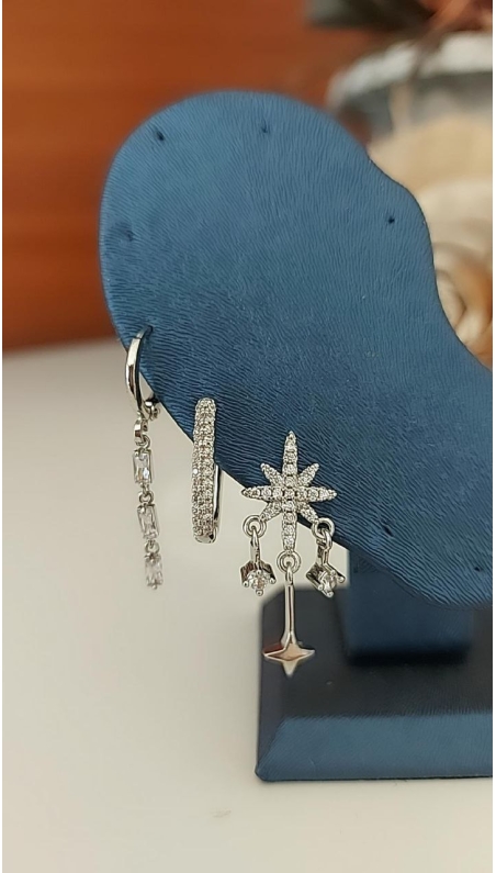 Üçlü Kar Tanesi Küpe Silver