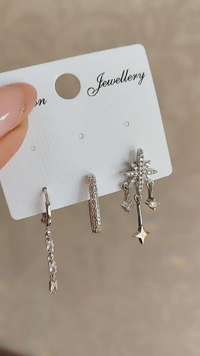 Üçlü Kar Tanesi Küpe Silver 2