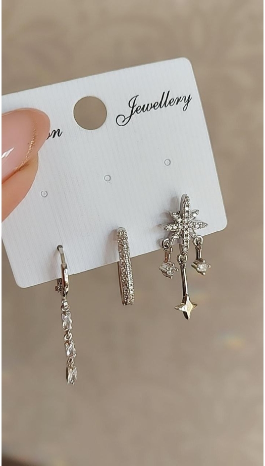 Üçlü Kar Tanesi Küpe Silver