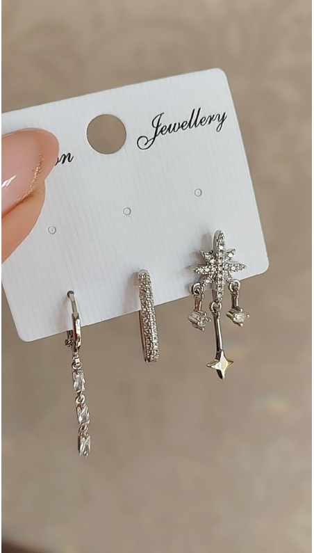 Üçlü Kar Tanesi Küpe Silver