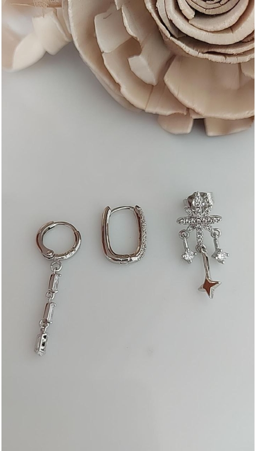 Üçlü Kar Tanesi Küpe Silver