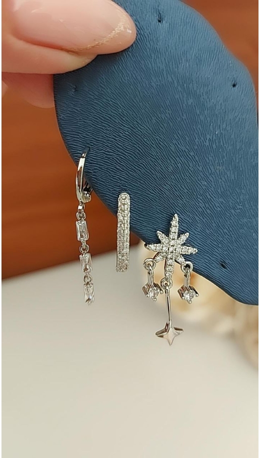 Üçlü Kar Tanesi Küpe Silver