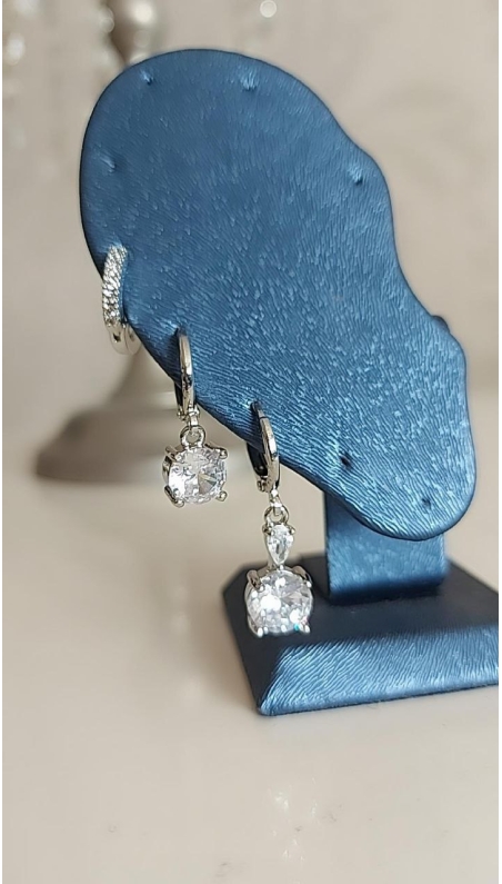 Sİlver Kare Taşlı Üçlü Küpe