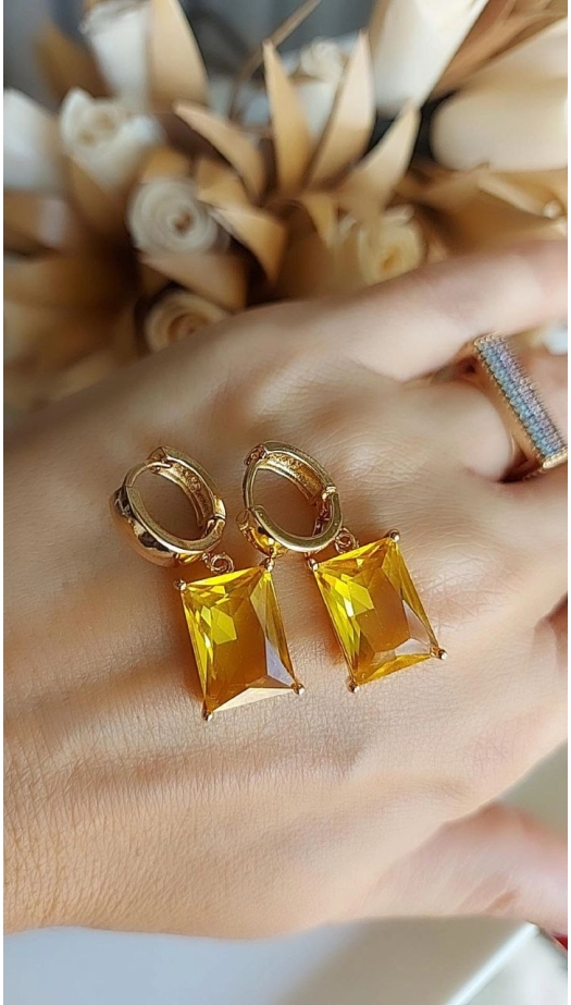 Vip Sarı Taşlı Küpe