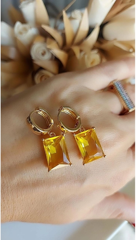 Vip Sarı Taşlı Küpe