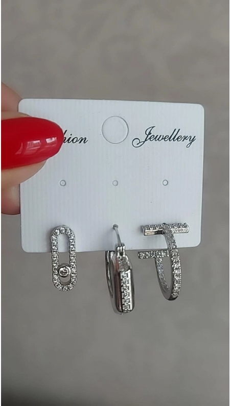 Üçlü Beşgen Silver Küpe