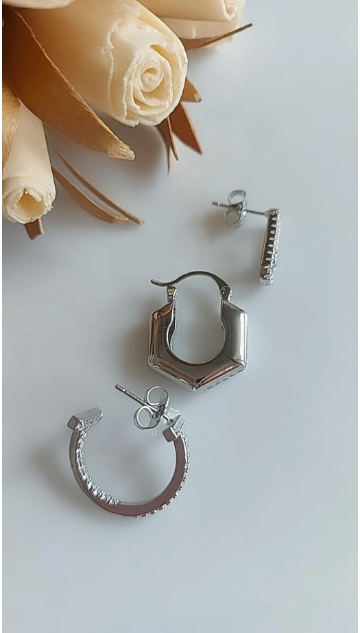 Üçlü Beşgen Silver Küpe