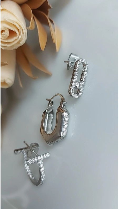 Üçlü Beşgen Silver Küpe