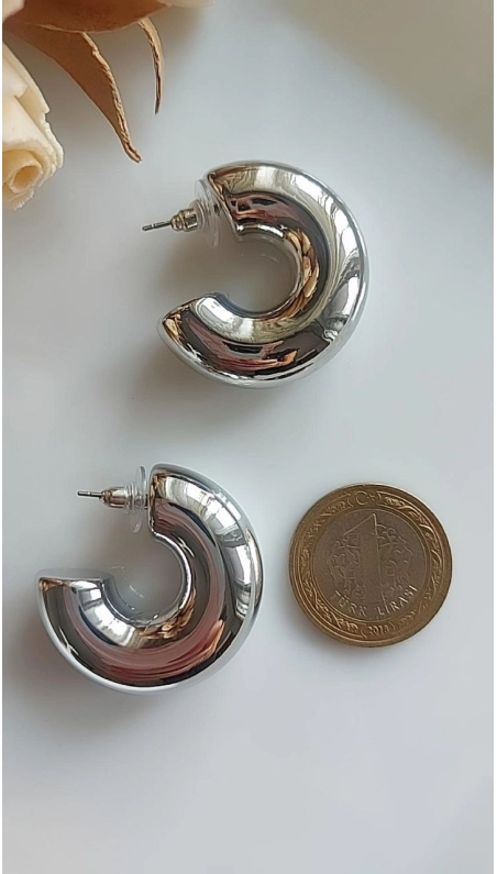 Bella Silver Bombeli Büyük Küpe