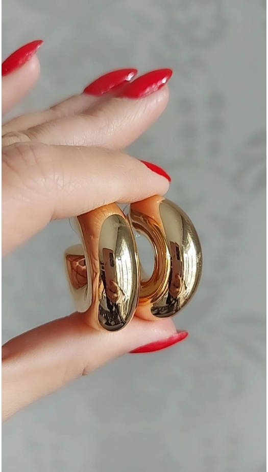 Bella Gold Bombeli Büyük Küpe