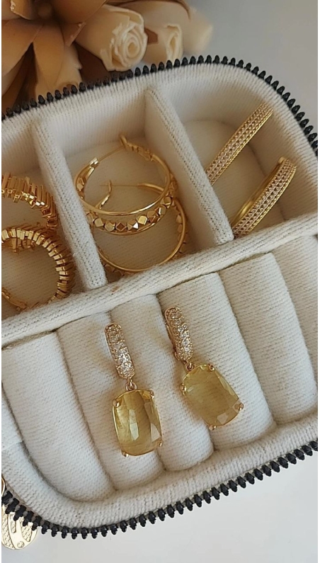 Bal Rengi Zirkon Taşlı Küpe