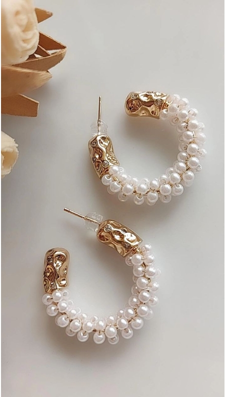 Bella İncili Halka Küpe