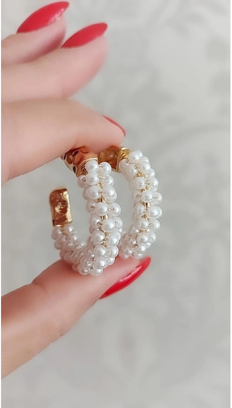 Bella İncili Halka Küpe