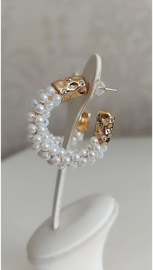 Bella İncili Halka Küpe