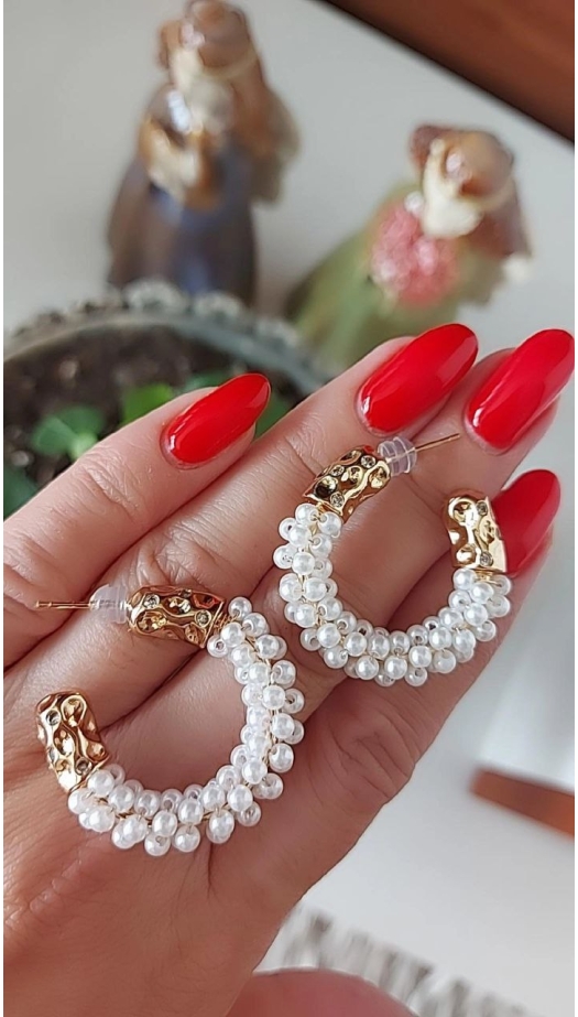 Bella İncili Halka Küpe