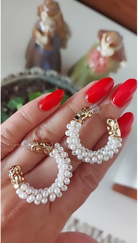 Bella İncili Halka Küpe