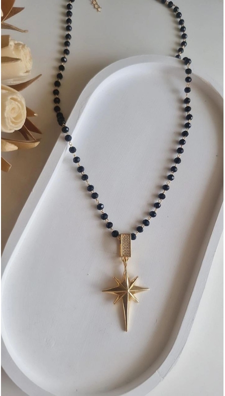 Sera Siyah Boncuklu Yıldız Kolye