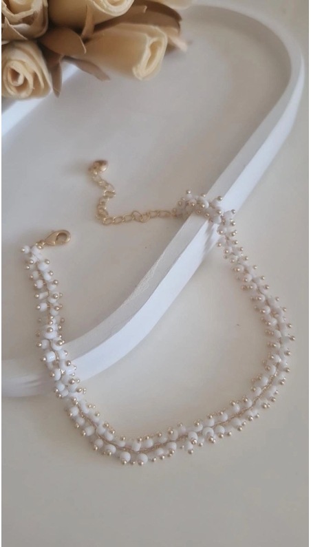 Beyaz Boncuklu Halhal