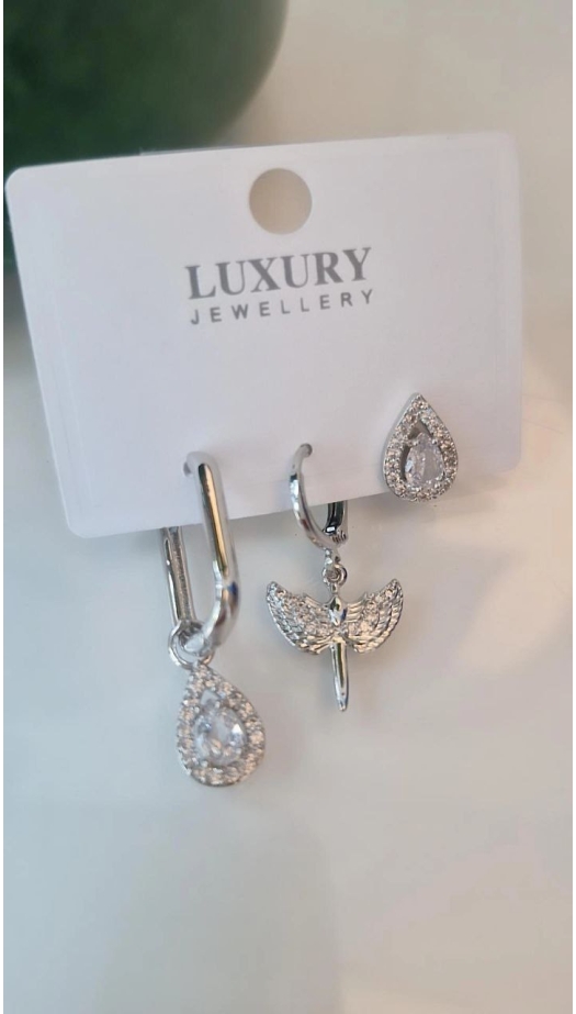 Üçlü Silver Set Küpe