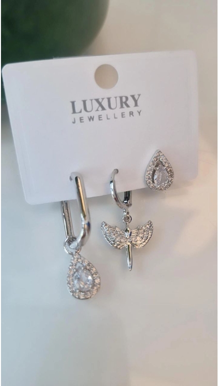 Üçlü Silver Set Küpe