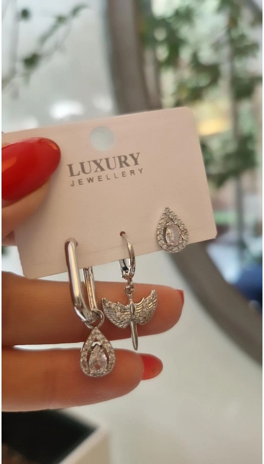 Üçlü Silver Set Küpe