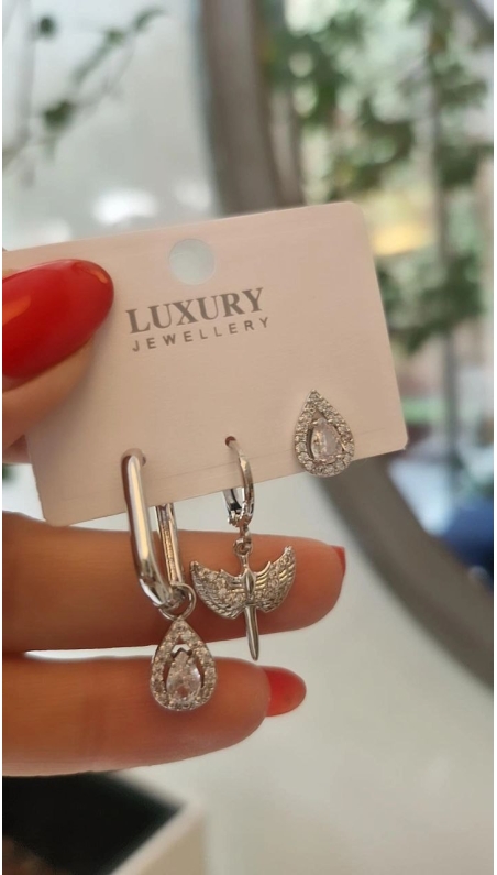 Üçlü Silver Set Küpe