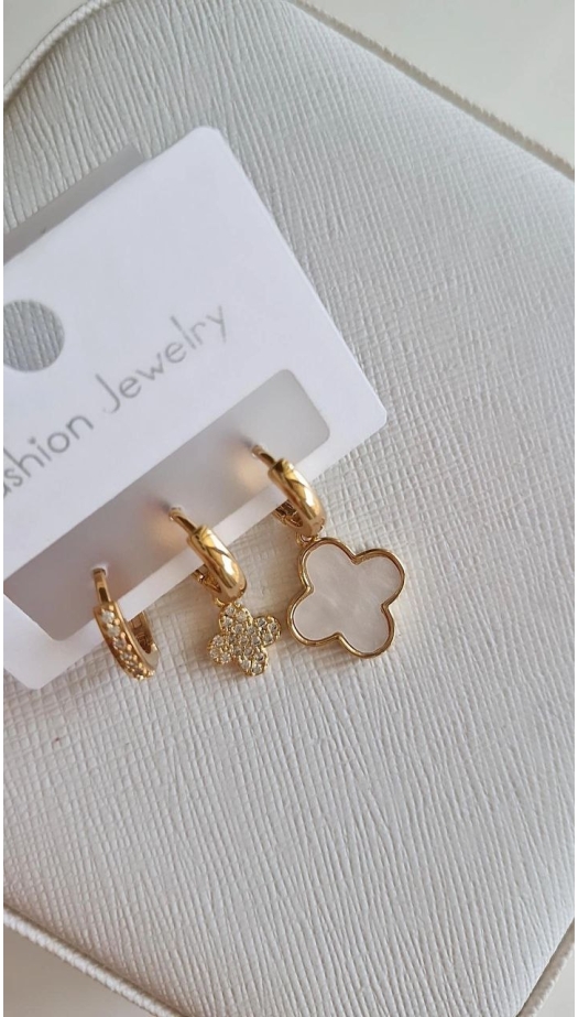 Sedefli Yonca Set Küpe