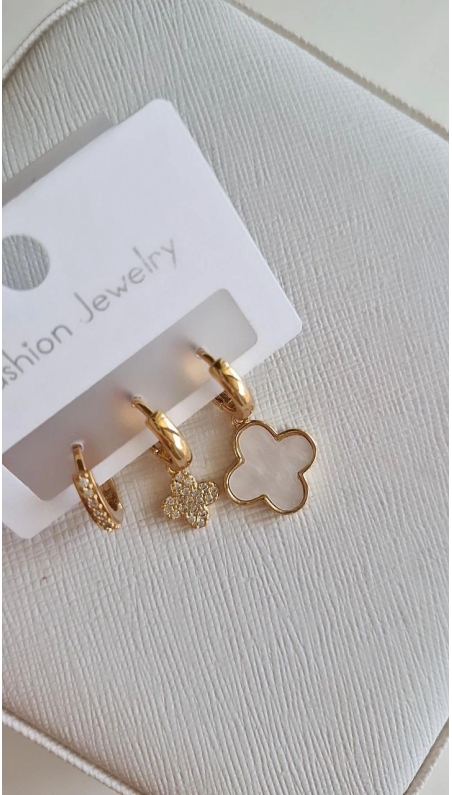 Sedefli Yonca Set Küpe