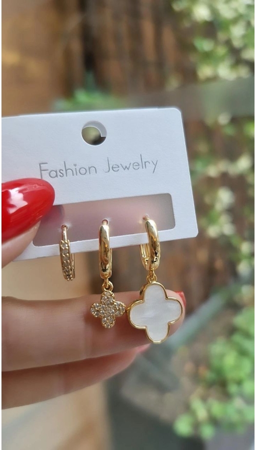 Sedefli Yonca Set Küpe