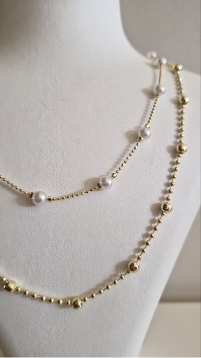 Çift Zincir İnci Kolye