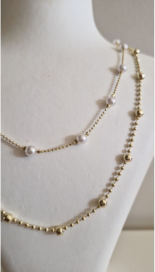 Çift Zincir İnci Kolye