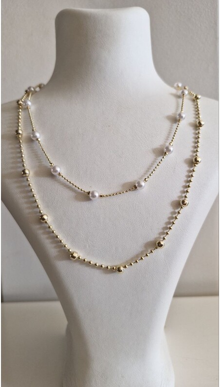 Çift Zincir İnci Kolye