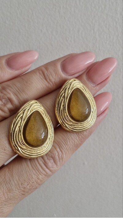 Kahve Taşlı Vintage Küpe