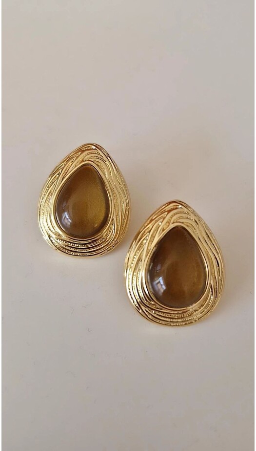 Kahve Taşlı Vintage Küpe