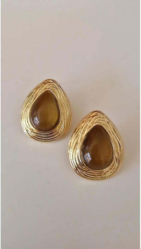 Kahve Taşlı Vintage Küpe