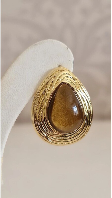 Kahve Taşlı Vintage Küpe