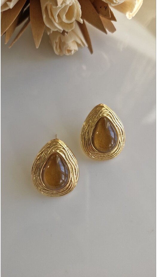 Kahve Taşlı Vintage Küpe